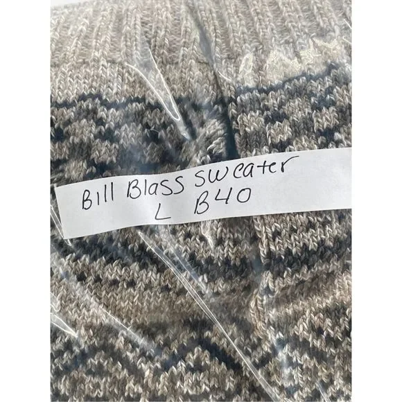 Bill Blass Sweater Men Large Beige Tan Fair Isle Pullover Crewneck Cotton Blend - Picture 13 of 13